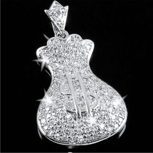 NEW Micro Pave Set Cz silver MONEY BAGS Pendant Omega Slide necklace Medallion